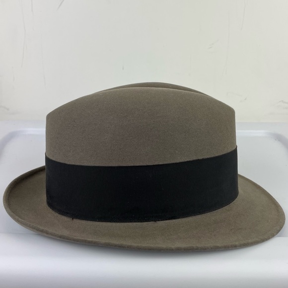 Mens Fur Felt Fedora Hat Taupe Sz 7 / Medium Feather Brim - Picture 5 of 12